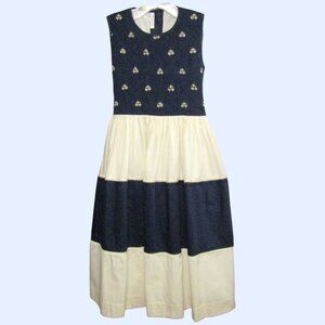 Girls Size 8 Sleeveless Dress Blue Cream Smocked Bodice Tiered Cottagecore